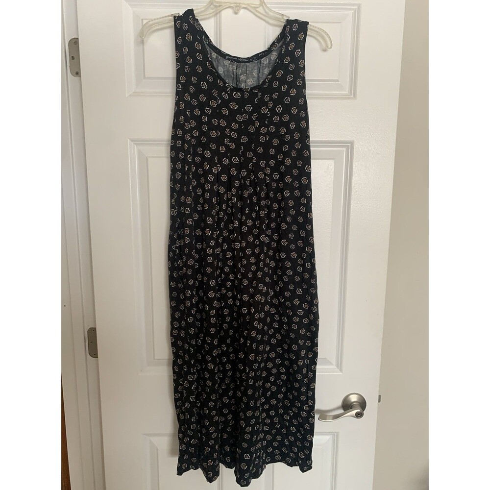Gundrun Sjödén Women's Black Sleeveless Dress With Tan Floral Pattern Size Small